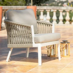 Fauteuil de jardin détente en aluminium Amalfi Blanc et taupe