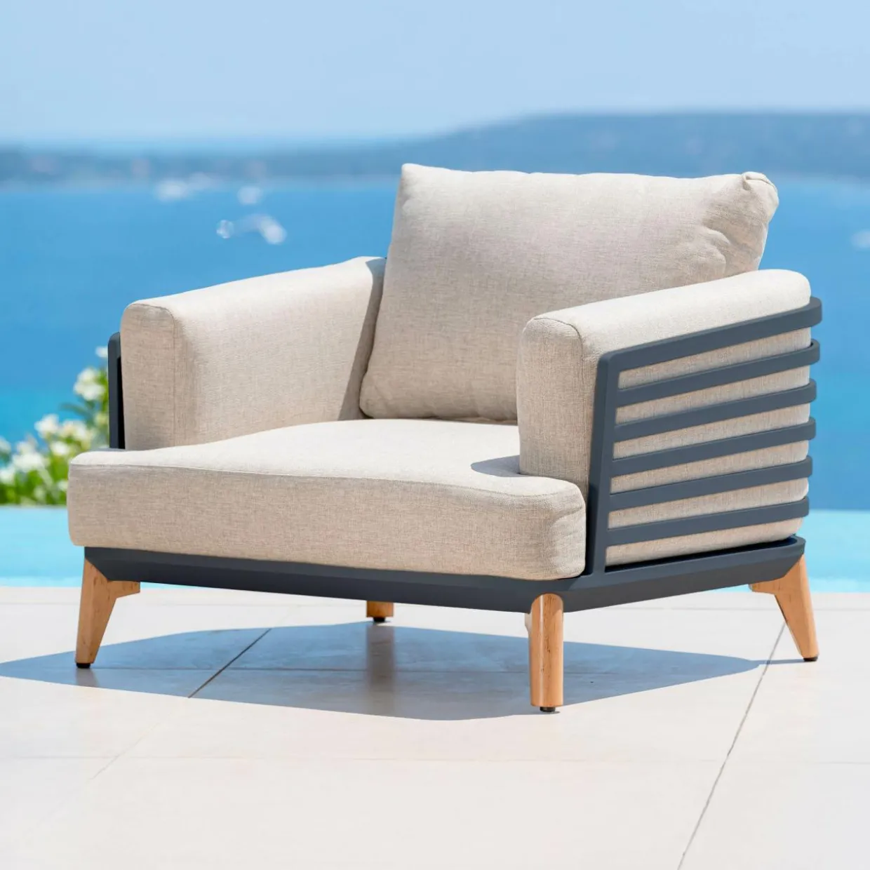 Fauteuil de jardin en aluminium Monte Carlo Gris anthracite et taupe