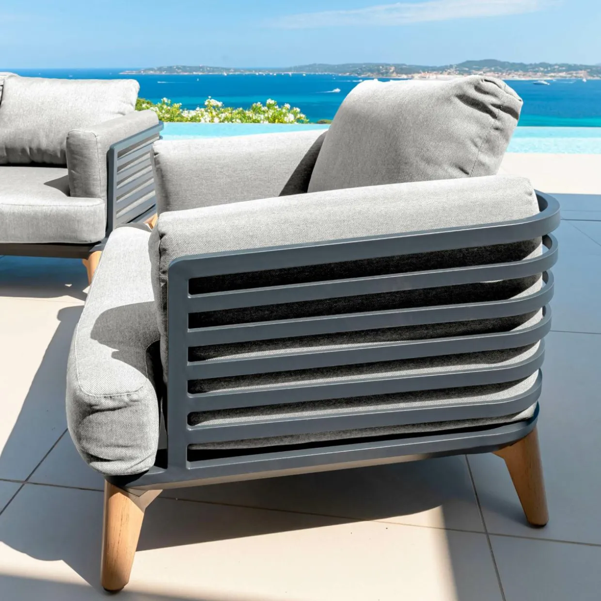 Fauteuil de jardin en aluminium Monte Carlo Gris anthracite et gris clair