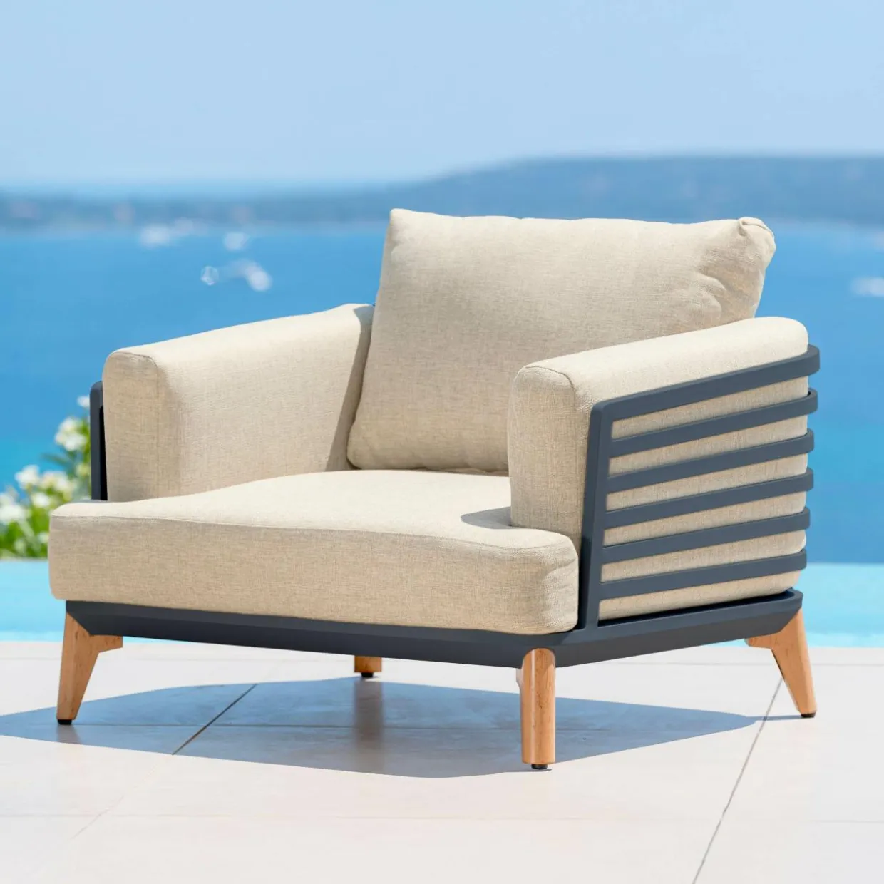 Fauteuil de jardin en aluminium Monte Carlo Gris anthracite et beige