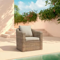 Fauteuil de jardin en résine tressée Calvi Sépia et taupe