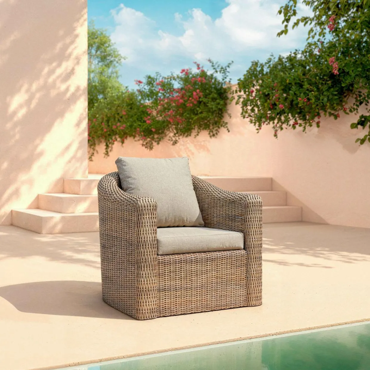 Fauteuil de jardin en résine tressée Calvi Sépia et taupe