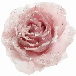 Fleur décorative sur pince pailletée (D14 cm) Rose poudré