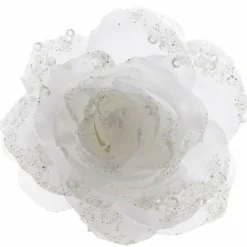 Fleur décorative sur pince (D14 cm) Rosace Blanc