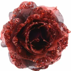 Fleur décorative sur pince (D8,5 cm) pailletée Bordeaux