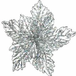 Fleur décorative sur pince (D23,5 cm) Flamy Argent