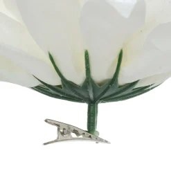 Fleur décorative sur pince (D15 cm) Dahlia Blanc pailleté