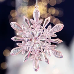 Flocon de Neige à suspendre (H14 cm) Glacé Rose