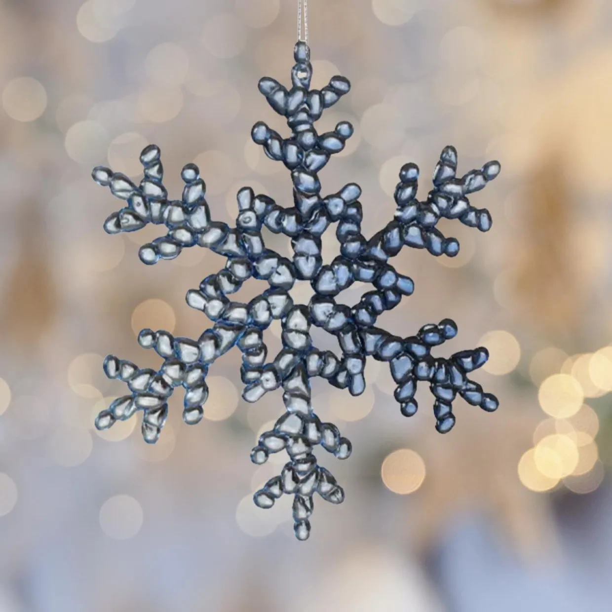 Flocon de Noël à suspendre (H15 cm) Givré Transparent bleuté