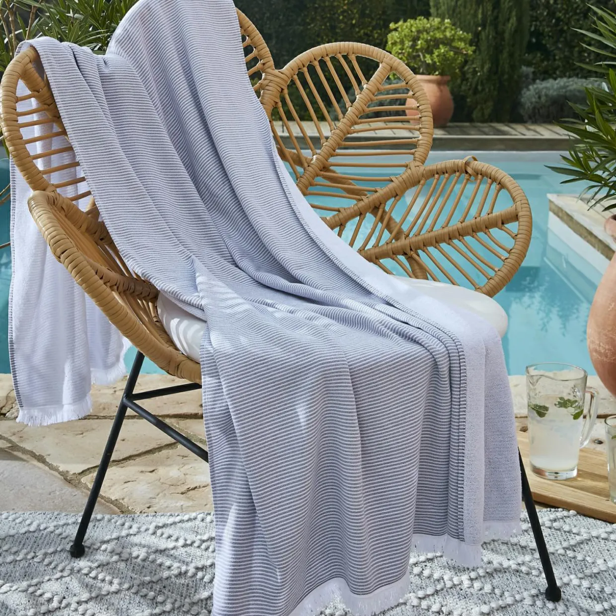 Fouta coton et éponge (95 x 180 cm) Naël Gris galet
