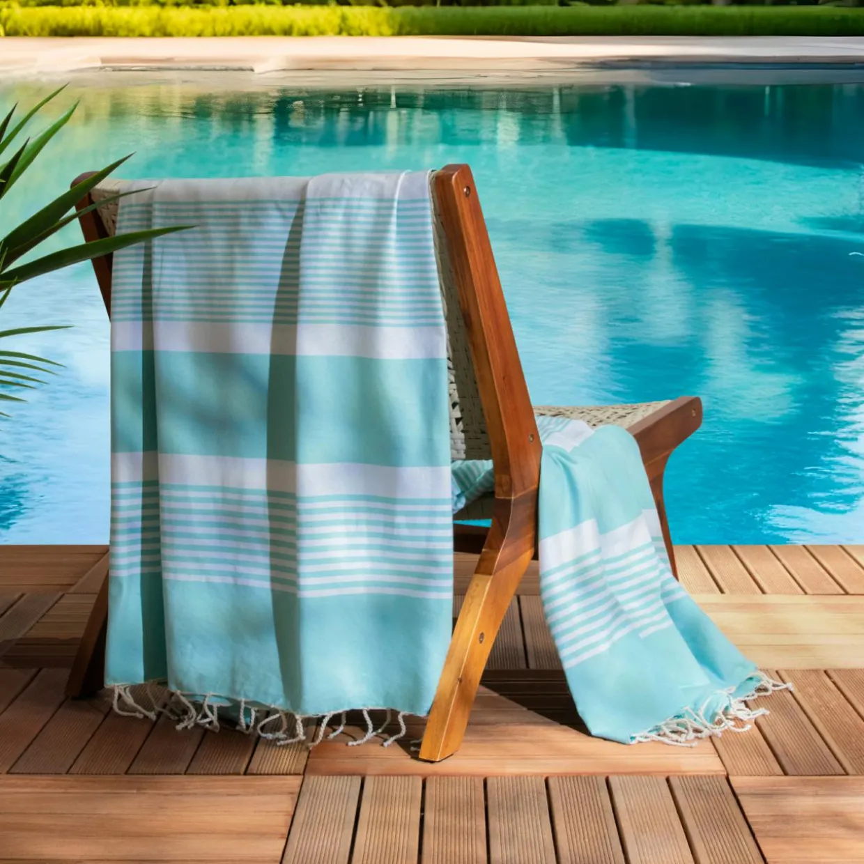 Fouta coton recyclé (200 x 200 cm) Summer Bleu turquoise