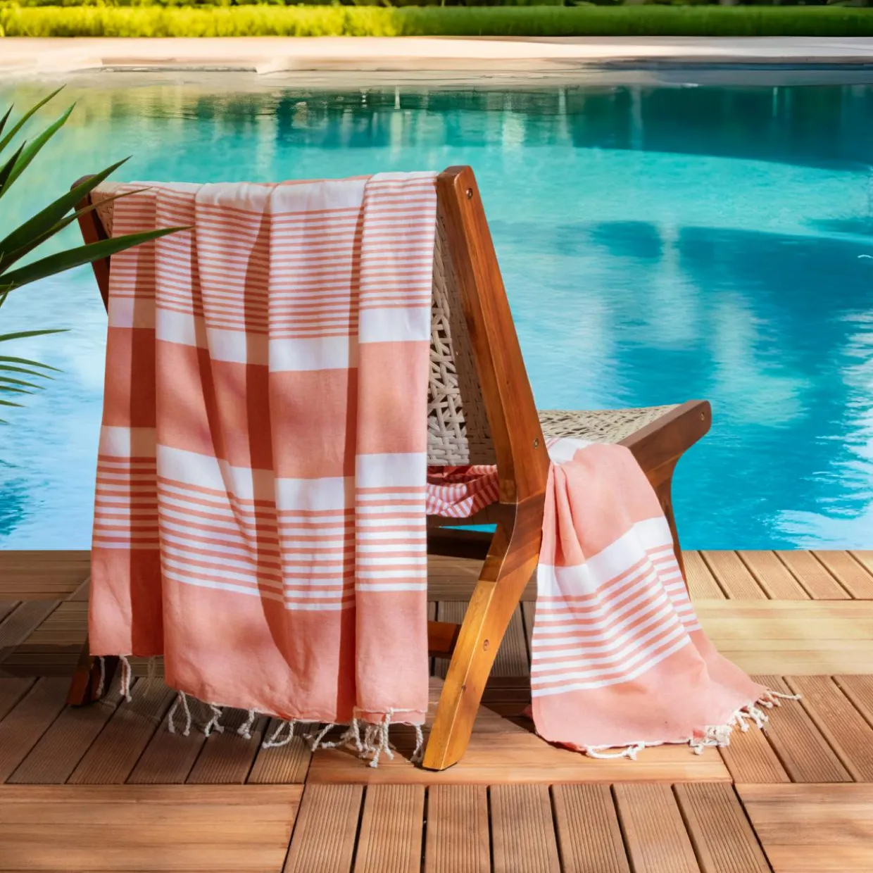 Fouta coton recyclé (200 x 200 cm) Summer Corail
