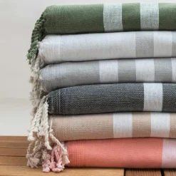 Fouta coton recyclé doublé éponge (100 x 200 cm) Coralia Vert kaki