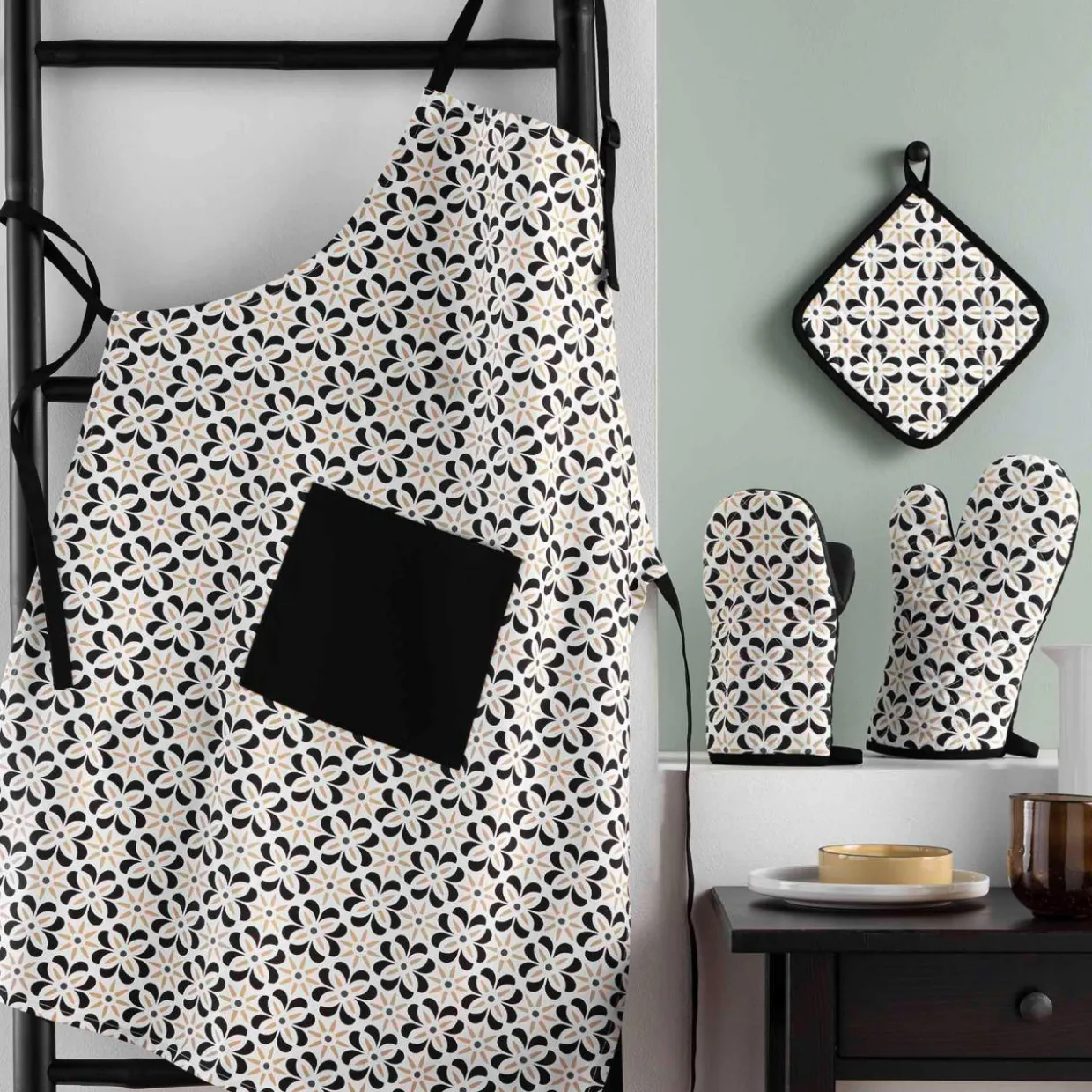 Gant de cuisine ambidextre en coton (30 x 18 cm) Solaris Noir