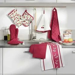 Gant et manique coton Cerisette motif Rouge
