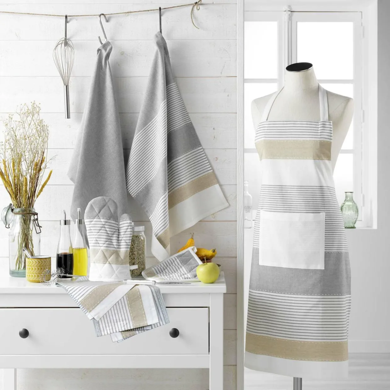 Gant et manique coton tissé Iliade Blanc