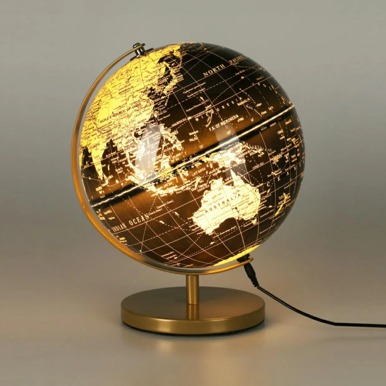 Globe terrestre lumineux (H31 cm) Map Monde Noir