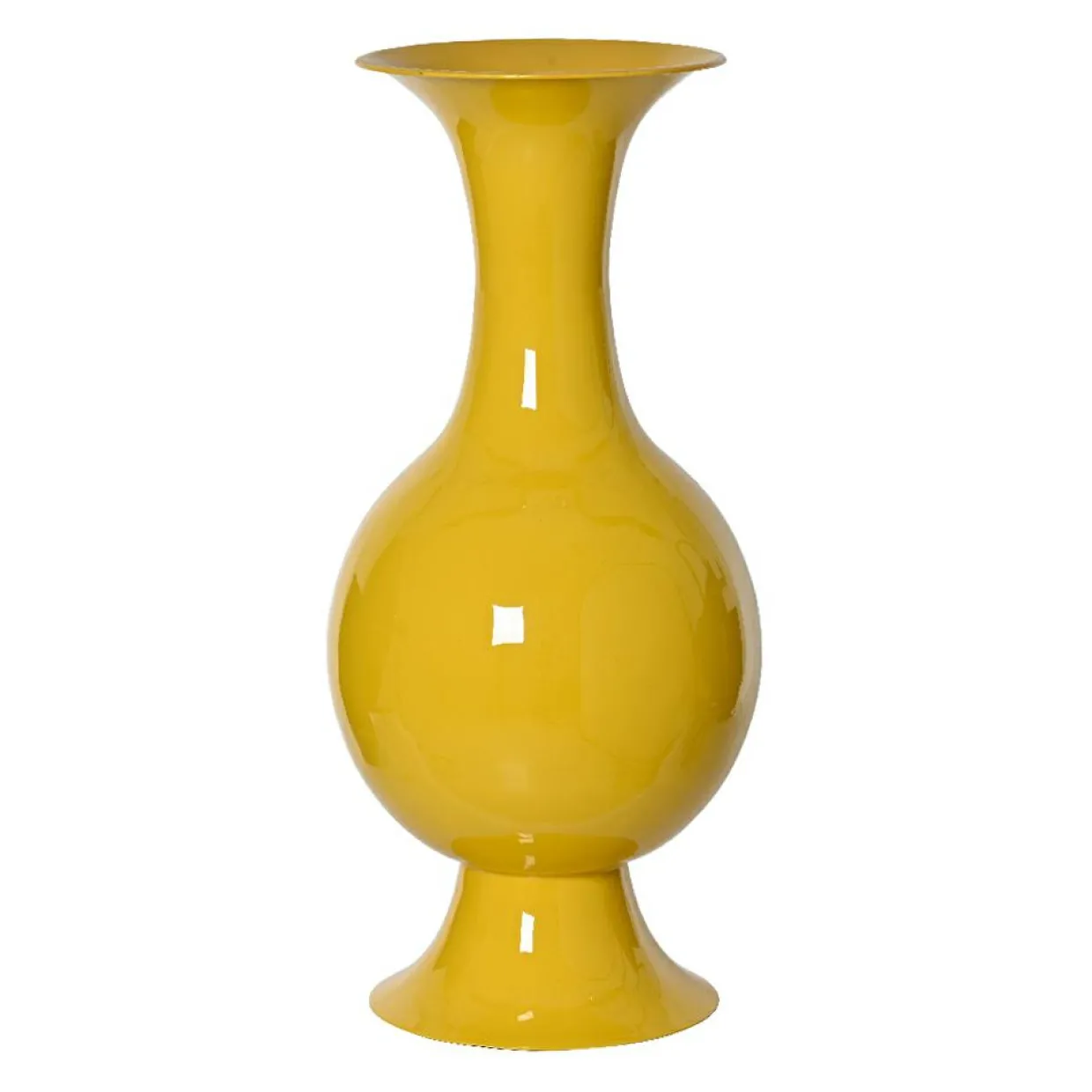 Grand Vase en métal émaillé fait main (H56 cm) Soléa Jaune brillant