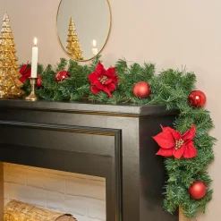 Guirlande de sapin (200 cm) Poinsettia luxe Rouge