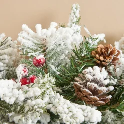 Guirlande de sapin (200 cm) Poinsettia luxe Blanc