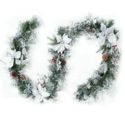 Guirlande de sapin (200 cm) Poinsettia luxe Blanc