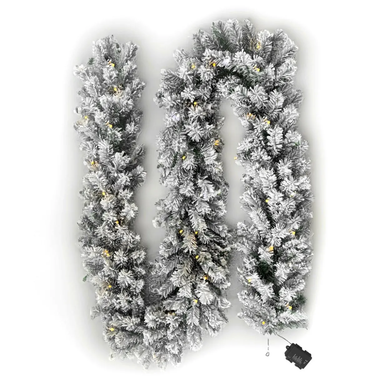 Guirlande de sapin lumineuse (300 cm - D25) Royal Vert enneigé et Blanc chaud