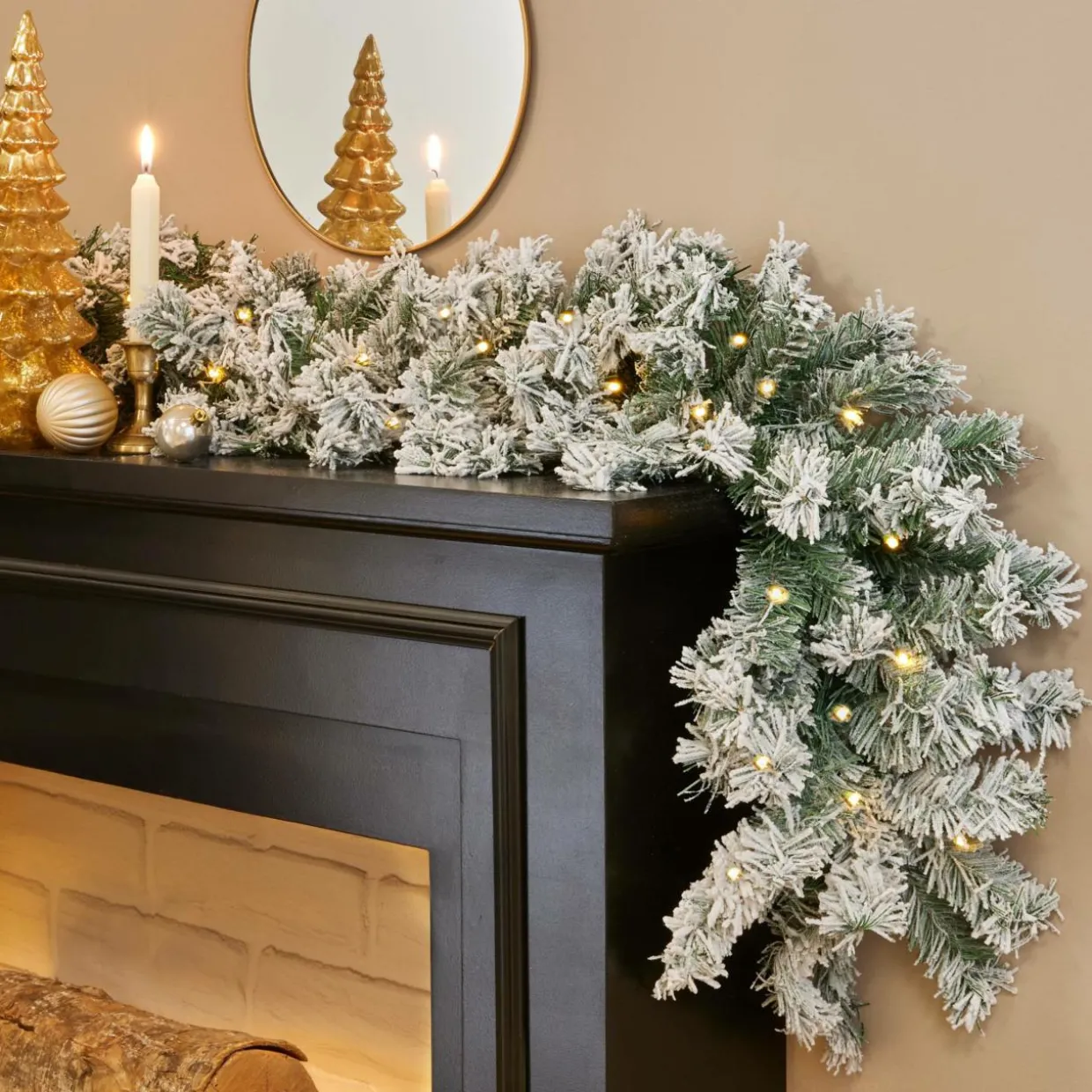 Guirlande de sapin lumineuse (180 cm - D25) Royal Vert enneigé et blanc chaud