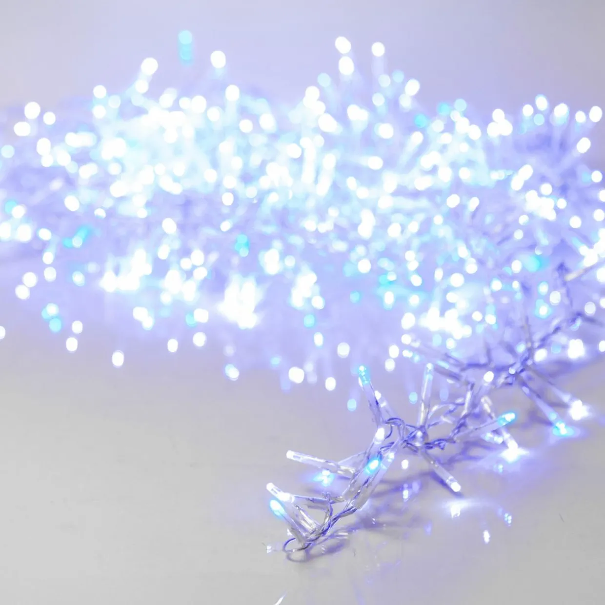 Guirlande lumineuse 22,5 m 1000 LED câble transparent Luxe Bicolore Blanc et bleu