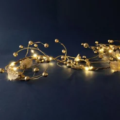 Guirlande lumineuse à piles 45 LED (180 cm) Baies Or et blanc chaud