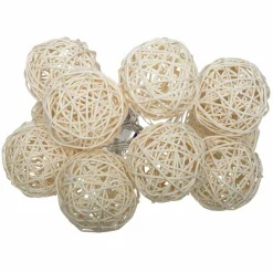 Guirlande lumineuse déco à piles 10 boules 1,65 m Rotin Beige