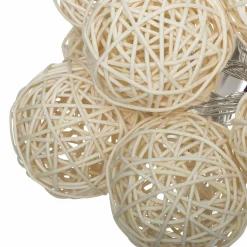 Guirlande lumineuse déco à piles 10 boules 1,65 m Rotin Beige