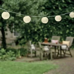 Guirlande lumineuse extérieure à piles 10 LED (2,7 m) Lanternes chinoises Blanches