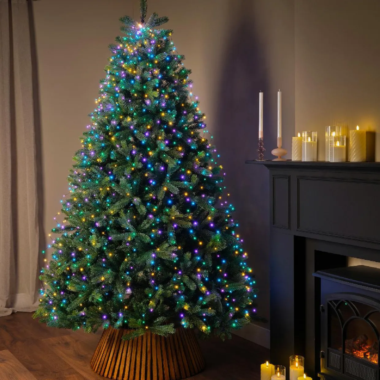 Guirlande rideau pour sapin H2,40m 832 Micro LED câble vert Multicolore pastel