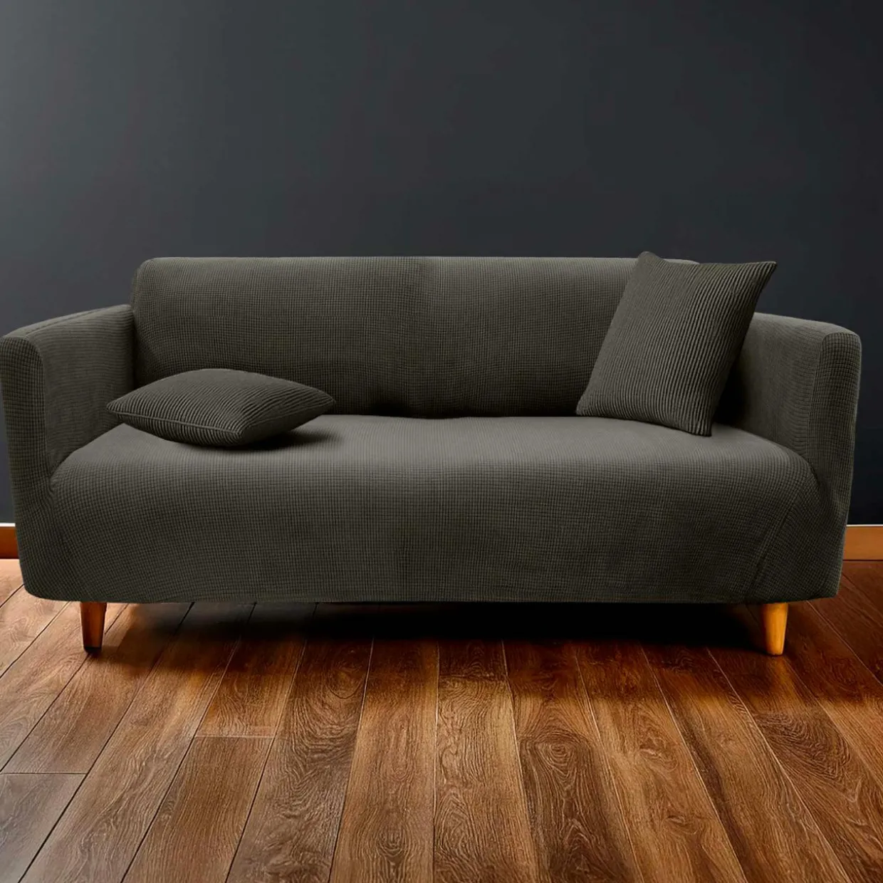 Housse de canapé extensible effet gaufré (225 x 245 cm) Sacha Gris anthracite