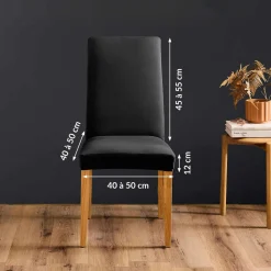 Housse de chaise extensible (40 x 40 cm) Mila Noir