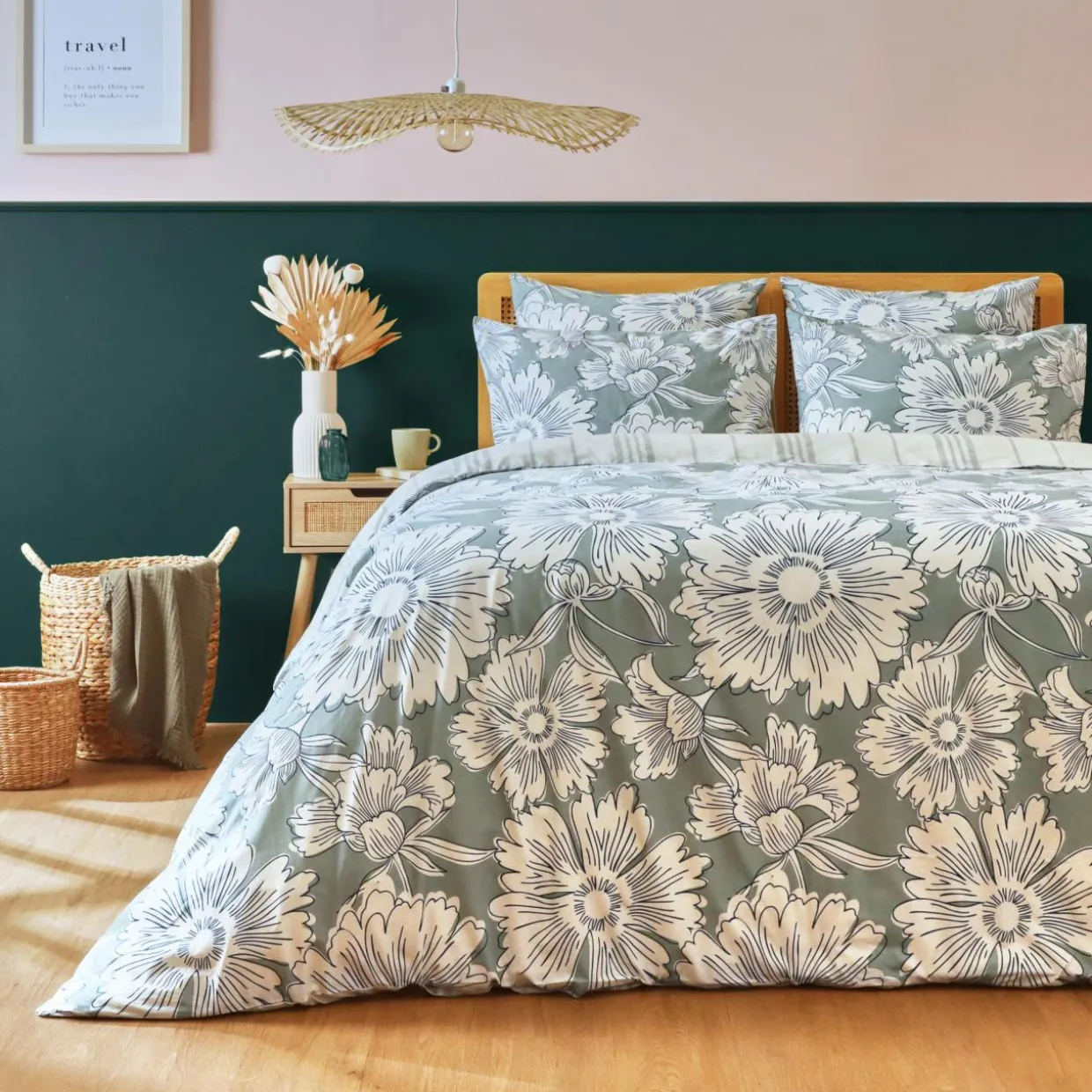 Housse de couette coton (200 x 200 cm) Lara Vert