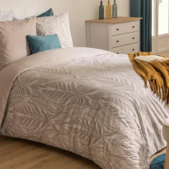 Housse de couette et deux taies coton (240 x 220 cm) Nalh Beige