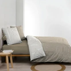 Housse de couette et deux taies d'oreiller en coton (240 x 220 cm) Modul Beige