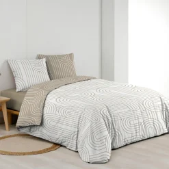 Housse de couette et deux taies d'oreiller en coton (240 x 220 cm) Modul Beige