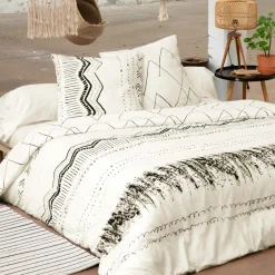 Housse de couette et deux taies coton (240 x 220 cm) Berbère Noire