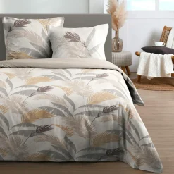 Housse de couette et deux taies d'oreiller en coton (240 x 220 cm) Numa Ecru