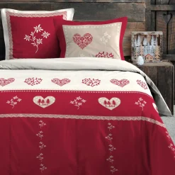 Housse de couette et deux taies d'oreiller en coton (260 x 240 cm) Modane Rouge