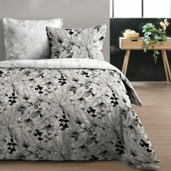 Housse de couette et deux taies d'oreiller en coton (260 x 240 cm) Surya Noir