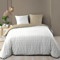 Housse de couette et deux taies d'oreiller en coton (240 x 220 cm) Cadria Blanc