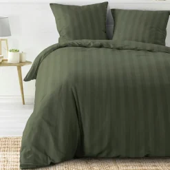 Housse de couette et deux taies microfibre (240 x 220 cm) Cleo Vert kaki
