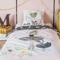 Housse de couette et deux taies enfant coton (200 x 200 cm) Mon étoile Rose