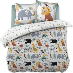Housse de couette et deux taies enfant coton (200 x 200 cm) Savane Multicolore