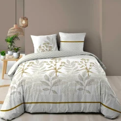 Housse de couette et deux taies d'oreiller en coton (240 x 220 cm) Raoni beige