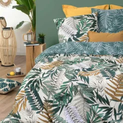 Housse de couette et deux taies coton (260 x 240 cm) Tropik Verte