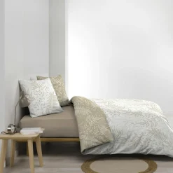 Housse de couette et deux taies coton (260 x 240 cm) Cassia Beige